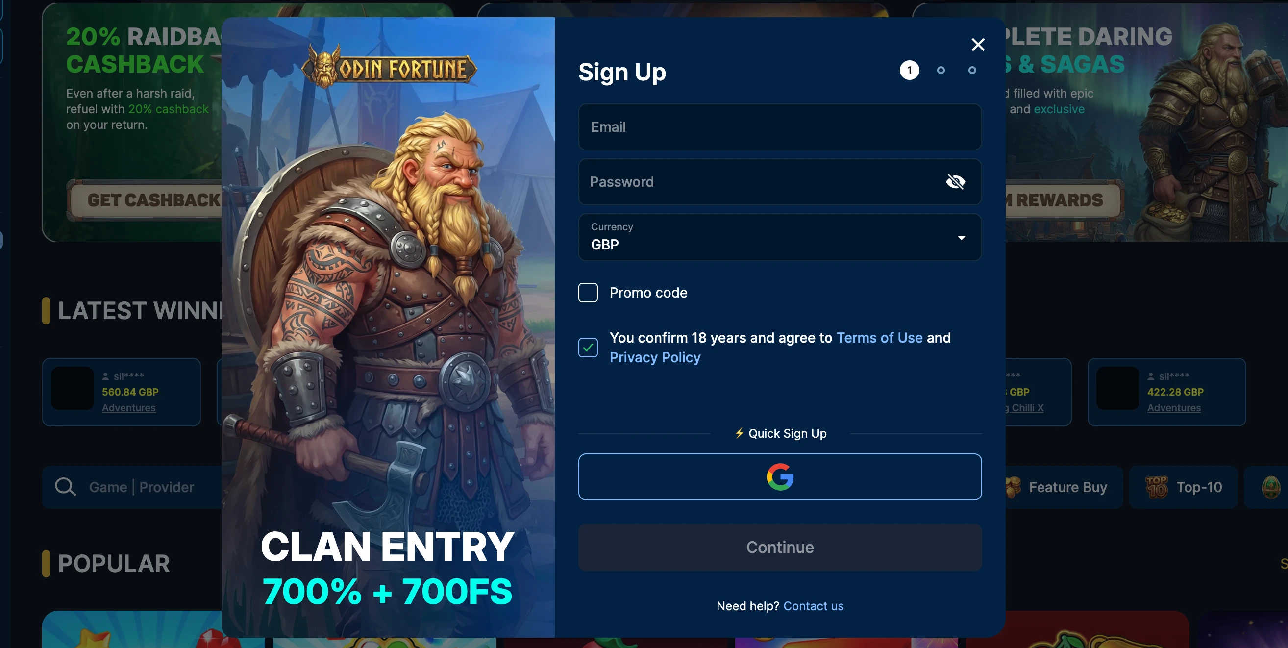 Odin Fortune registration